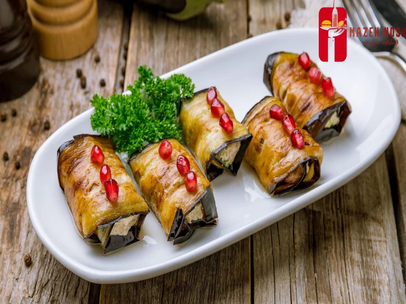 رول بادمجان رژیمی با پنیر کم چرب و گردو