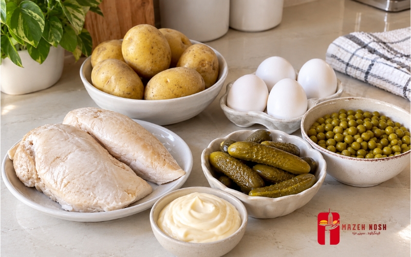طرز تهیه سالاد الویه با نان تست